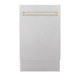 ZLINE Autograph Edition 18 in. Compact 3rd Rack Top Control Dishwasher in Fingerprint Resistant Satin Stainless Steel with Polished Gold Accent Handle, 51dBa (DWVZ-SN-18-G)