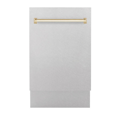 ZLINE Autograph Edition 18 in. Compact 3rd Rack Top Control Dishwasher in Fingerprint Resistant Satin Stainless Steel with Polished Gold Accent Handle, 51dBa (DWVZ-SN-18-G)
