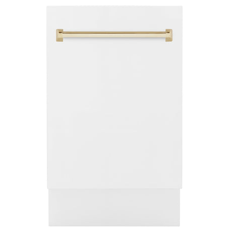 ZLINE Autograph Edition 18 in. Compact 3rd Rack Top Control Dishwasher in White Matte with Polished Gold Accent Handle, 51dBa (DWVZ-WM-18-G)-Dishwashers-DWVZ-WM-18-G ZLINE Kitchen and Bath