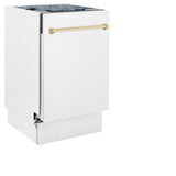 ZLINE Autograph Edition 18 in. Compact 3rd Rack Top Control Dishwasher in White Matte with Polished Gold Accent Handle, 51dBa (DWVZ-WM-18-G)