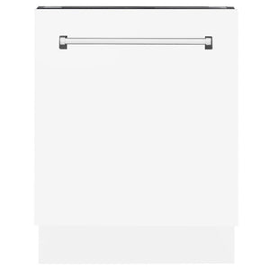 ZLINE 24 in. Tallac Series 3rd Rack Dishwasher with White Matte Panel and Traditional Handle, 51dBa (DWV-WM-24)