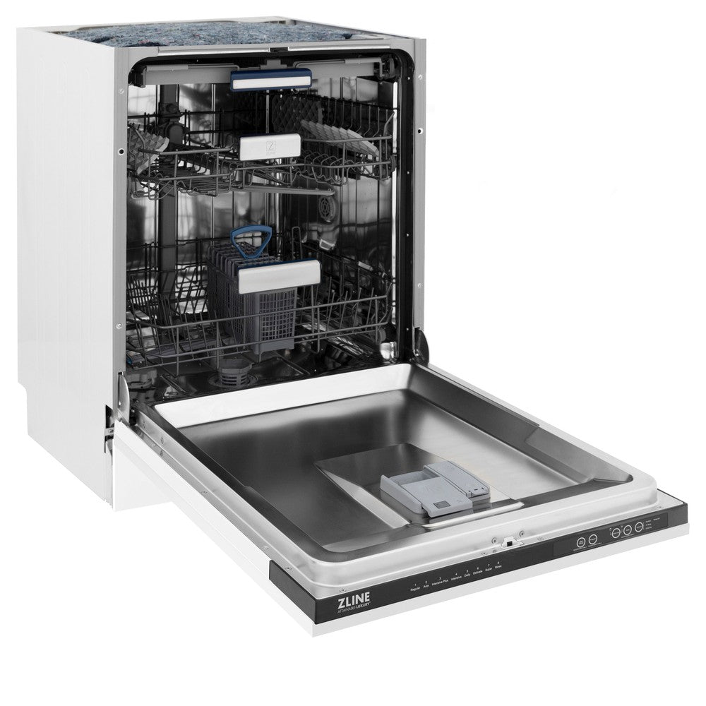 ZLINE 24 in. Tallac Series 3rd Rack Dishwasher with White Matte Panel and Traditional Handle, 51dBa (DWV-WM-24)