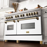 ZLINE Autograph Edition 60 in. 7.4 cu. ft. Dual Fuel Range with Gas Stove and Electric Oven in DuraSnow® Stainless Steel with White Matte Doors and Polished Gold Accents (RASZ-WM-60-G)