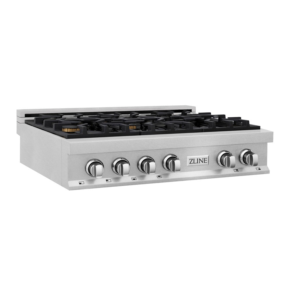 ZLINE 36 in. Legacy Gas Rangetop with 6 Brass Burners and Porcelain Cooktop in DuraSnow® Stainless Steel (RTS-BR-36)
