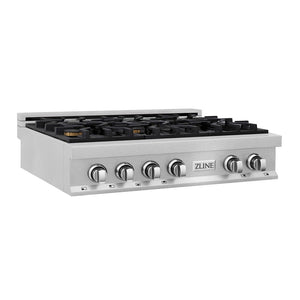 ZLINE 36 in. Legacy Gas Rangetop with 6 Brass Burners and Porcelain Cooktop in DuraSnow® Stainless Steel (RTS-BR-36)