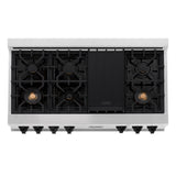 ZLINE Autograph Edition 48 in. Legacy Gas Rangetop with 7 Burners and Porcelain Cooktop in DuraSnow® Stainless Steel with Matte Black Accents (RTSZ-48-MB)