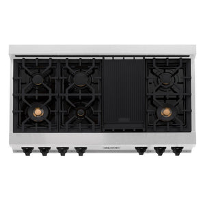 ZLINE Autograph Edition 48 in. Porcelain Rangetop with 7 Gas Burners in DuraSnow® Stainless Steel and Matte Black Accents (RTSZ-48-MB)