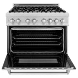 ZLINE 36 in. Kitchen Package with DuraSnow Stainless Steel Dual Fuel Range and Convertible Vent Range Hood (2KP-RASSNRH36)