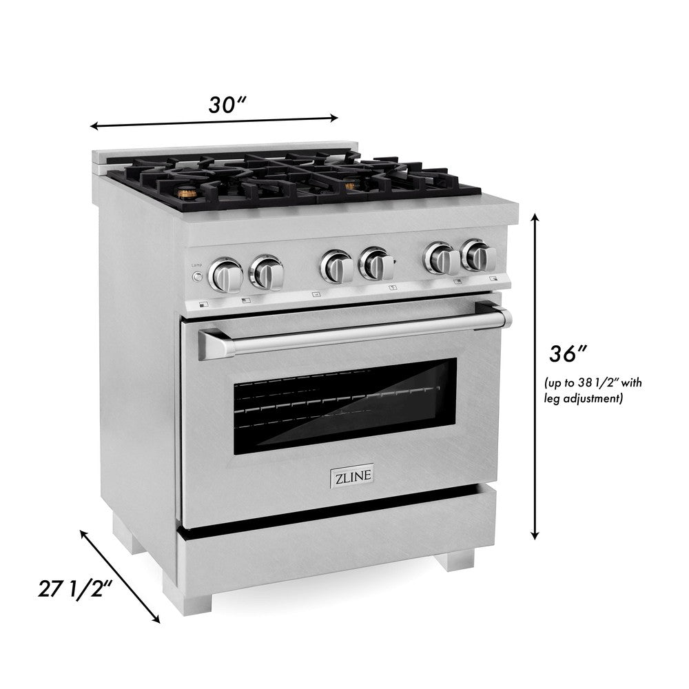 ZLINE 30 in. 4.0 cu. ft. Dual Fuel Range with Gas Stove and Electric Oven in All Fingerprint Resistant Stainless Steel with Brass Burners (RAS-SN-BR-30)