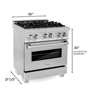 ZLINE 30 in. 4.0 cu. ft. Legacy Dual Fuel Range with Gas Cooktop and Electric Convection Oven in DuraSnow® Stainless Steel with 4 Brass Burners (RAS-SN-BR-30)