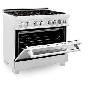 ZLINE 36 in. 4.6 cu. ft. Legacy Dual Fuel Range with Gas Cooktop and Electric Convection Oven in DuraSnow® Stainless Steel with 6 Brass Burners (RAS-SN-BR-36)