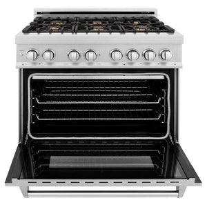 ZLINE 36 in. 4.6 cu. ft. Legacy Dual Fuel Range with Gas Cooktop and Electric Convection Oven in DuraSnow® Stainless Steel with 6 Brass Burners (RAS-SN-BR-36)