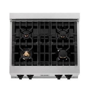 ZLINE Autograph Edition 30 in. Legacy Gas Rangetop with 4 Burners and Porcelain Cooktop in DuraSnow® Stainless Steel with Matte Black Accents (RTSZ-30-MB)