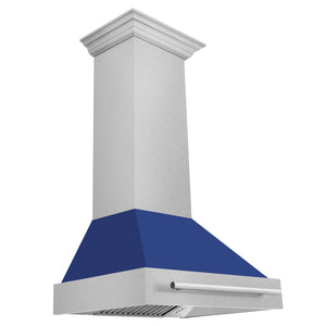 ZLINE 30 in. Fingerprint Resistant Satin Stainless Steel Range Hood with Color Shell Options (8654SNX-30) Blue Matte