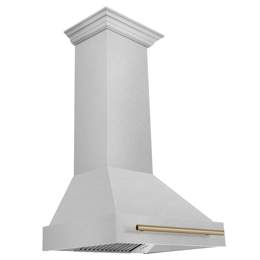 ZLINE Autograph Edition 30 in. Fingerprint Resistant Satin Stainless Steel Range Hood with Fingerprint Resistant Satin Stainless Steel Shell and Handle (8654SNZ-30) Champagne Bronze