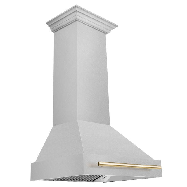ZLINE Autograph Edition Fingerprint Resistant Satin Stainless Steel Range Hood with Fingerprint Resistant Satin Stainless Steel Shell and Gold Handle (8654SNZ-G) 30 Inch