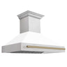 ZLINE Autograph Edition 48 in. Fingerprint Resistant Satin Stainless Steel Range Hood with White Matte Shell and Accented Handle (8654SNZ-WM48) Champagne Bronze