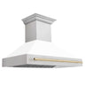 ZLINE Autograph Edition 48 in. Fingerprint Resistant Satin Stainless Steel Range Hood with White Matte Shell and Accented Handle (8654SNZ-WM48) Polished Gold