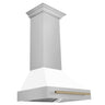 ZLINE Autograph Edition 30 in. Fingerprint Resistant Satin Stainless Steel Range Hood with White Matte Shell and Accented Handle (8654SNZ-WM30) Champagne Bronze