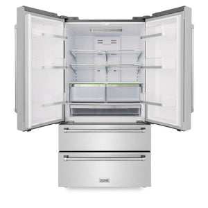 ZLINE Kitchen Package with Refrigerator, 30 in. Stainless Steel Gas Range, 30 in. Range Hood, Microwave Drawer, and 24 in. Tall Tub Dishwasher (5KPR-SGRRH30-MWDWV)
