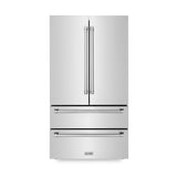 ZLINE Kitchen Package with Refrigeration, 36 in. Stainless Steel Dual Fuel Range, 36 in. Convertible Vent Range Hood, 24 in. Microwave Drawer, and 24 in. Tall Tub Dishwasher (5KPR-RARH36-MWDWV)