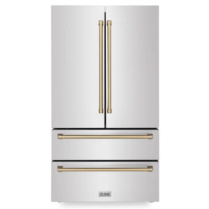 ZLINE Autograph Edition 30 in. Kitchen Package with Stainless Steel Dual Fuel Range, Range Hood, Dishwasher and Refrigerator with Champagne Bronze Accents (4KAPR-RARHDWM30-CB)