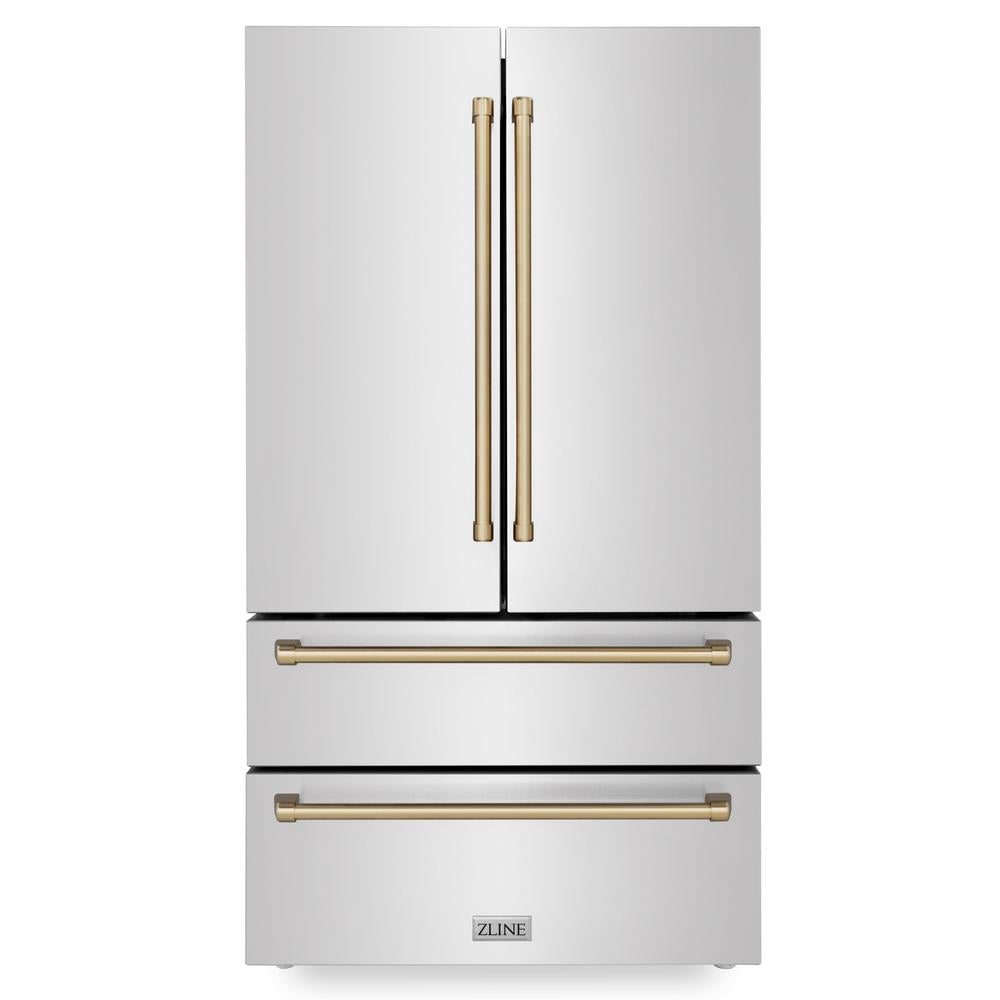 ZLINE Autograph Edition 48 in. Kitchen Package with Stainless Steel Dual Fuel Range, Range Hood, Dishwasher and Refrigerator with Champagne Bronze Accents (4KAPR-RARHDWM48-CB)