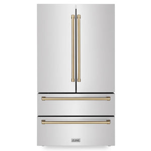 ZLINE Autograph Edition 48 in. Kitchen Package with Stainless Steel Dual Fuel Range, Range Hood, Dishwasher and Refrigerator with Champagne Bronze Accents (4KAPR-RARHDWM48-CB)