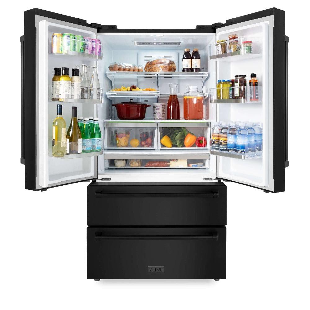 ZLINE Kitchen Package with Black Stainless Steel Refrigerator, 30 in. Dual Fuel Range and 30 in. Traditional Over the Range Microwave (3KPR-RABOTRH30)