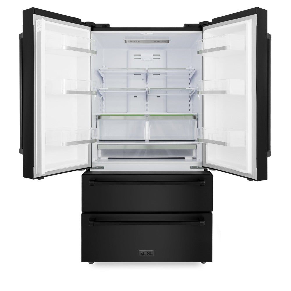 ZLINE 36 in. 22.5 cu. ft. Counter-Depth French Door Refrigerator with Ice Maker in Fingerprint-Resistant Black Stainless Steel (RFM-36-BS)
