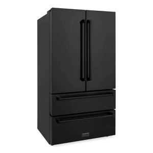 ZLINE Kitchen Package with Black Stainless Steel Refrigerator, 48 in. Dual Fuel Range, 48 in. Range Hood, Microwave Drawer, and 24 in. Tall Tub Dishwasher (5KPR-RABRH48-MWDWV)