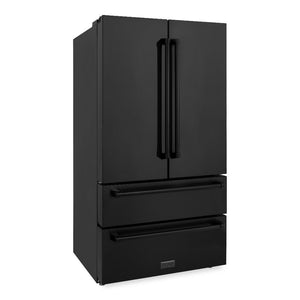 ZLINE 36 in. 22.5 cu. ft. Counter-Depth French Door Refrigerator with Ice Maker in Fingerprint-Resistant Black Stainless Steel (RFM-36-BS)