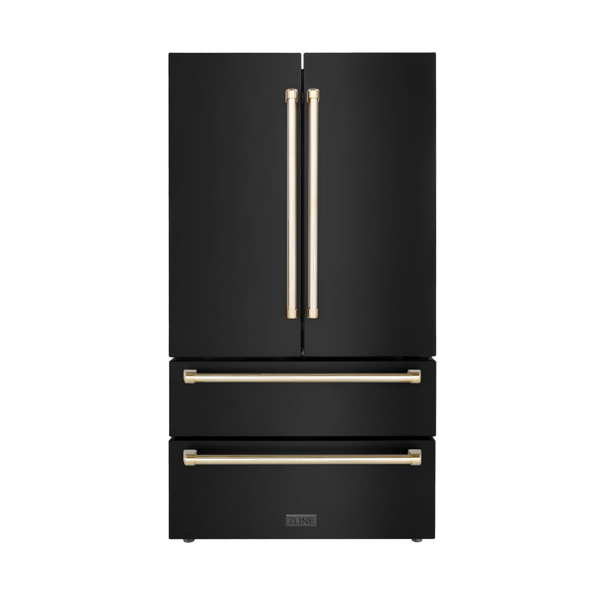 ZLINE Autograph Edition 36 in. Kitchen Package with Black Stainless Steel Dual Fuel Range, Range Hood, Dishwasher and Refrigerator with Polished Gold Accents (4AKPR-RABRHDWV36-G)