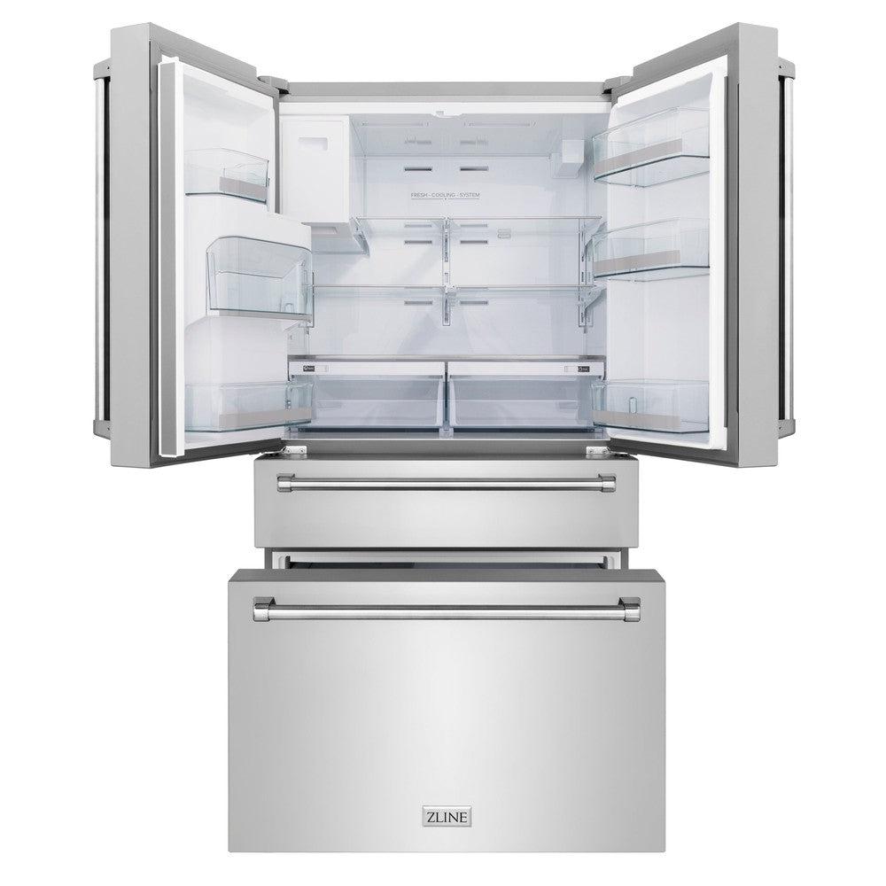 ZLINE Kitchen Package with Water and Ice Dispenser Refrigerator, 30 in. Gas Range, 30 in. Over the Range Microwave and 24 in. Tall Tub Dishwasher (4KPRW-SGROTRH30-DWV)