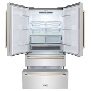 ZLINE Autograph Edition 30 in. Kitchen Package with Stainless Steel Dual Fuel Range, Range Hood, Dishwasher and Refrigerator with Champagne Bronze Accents (4KAPR-RARHDWM30-CB)