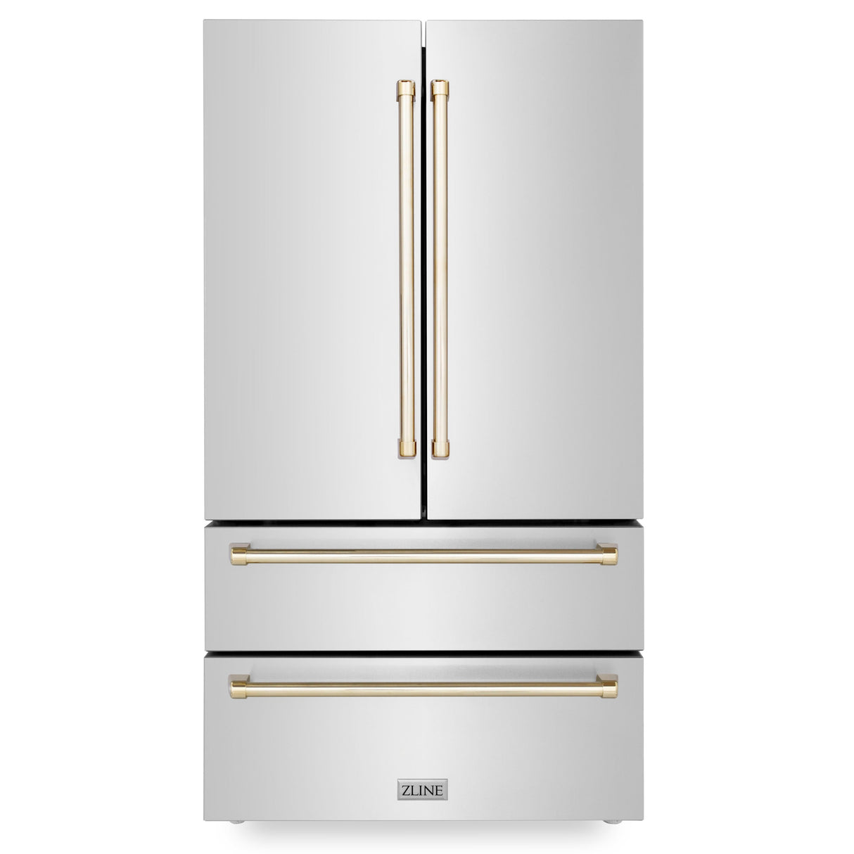 ZLINE Autograph Edition 36 in. Kitchen Package with Stainless Steel Dual Fuel Range, Range Hood, Dishwasher and Refrigeration with Polished Gold Accents (4KAPR-RARHDWM36-G)