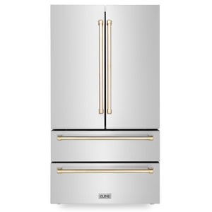 ZLINE Autograph Edition 30 in. Kitchen Package with Stainless Steel Dual Fuel Range, Range Hood, Dishwasher and Refrigerator with Polished Gold Accents (4KAPR-RARHDWM30-G)
