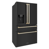 ZLINE Autograph Edition 36 in. 21.6 cu. ft Freestanding French Door Refrigerator with Water and Ice Dispenser in Fingerprint Resistant Black Stainless Steel with Polished Gold Accents (RFMZ-W-36-BS-G)