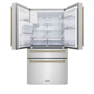 ZLINE Autograph Edition 30 in. Kitchen Package with Stainless Steel Dual Fuel Range, Range Hood, Dishwasher, and Refrigerator with External Water Dispenser with Champagne Bronze Accents (4AKPR-RARHDWM30-CB)