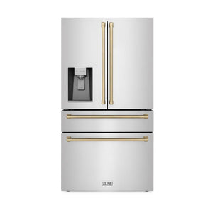 ZLINE Autograph Edition 48 in. Kitchen Package with Stainless Steel Dual Fuel Range, Range Hood, Dishwasher and Refrigerator Including External Water Dispenser with Champagne Bronze Accents (4AKPR-RARHDWM48-CB)