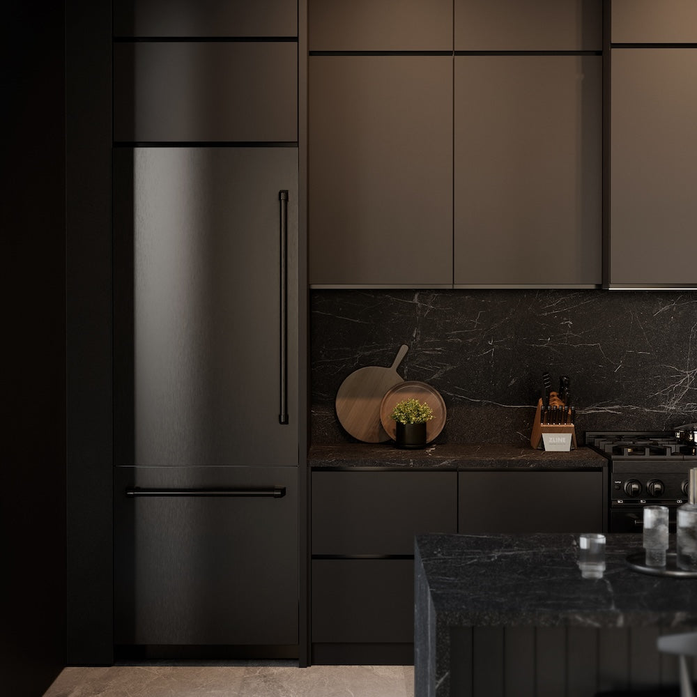 ZLINE 30 in. 16.1 cu. ft. Built-In Bottom Freezer Refrigerator with Water Dispenser and Ice Maker in Black Stainless Steel with Graphite Gray Interior (GRBIV-BS-30)