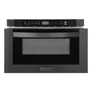 ZLINE Kitchen Package with Black Stainless Steel Refrigerator, 48 in. Dual Fuel Range, 48 in. Range Hood, Microwave Drawer, and 24 in. Tall Tub Dishwasher (5KPR-RABRH48-MWDWV)
