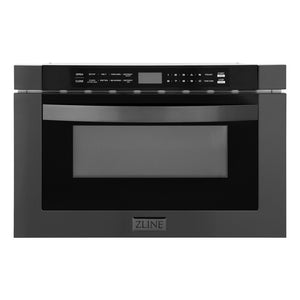 ZLINE Kitchen Package with Black Stainless Steel Refrigerator, 30 in. Dual Fuel Range, 30 in. Range Hood and Microwave Drawer (4KPR-RABRH30-MW)