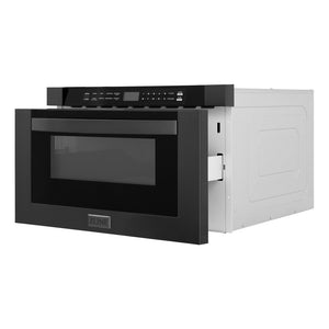 ZLINE Kitchen Package with Black Stainless Steel Refrigerator, 30 in. Dual Fuel Range, 30 in. Range Hood, Microwave Drawer, and 24 in. Tall Tub Dishwasher (5KPR-RABRH-MWDWV)