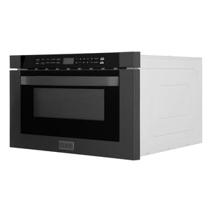ZLINE Kitchen Package with Black Stainless Steel Refrigerator, 48 in. Dual Fuel Range, 48 in. Range Hood, Microwave Drawer, and 24 in. Tall Tub Dishwasher (5KPR-RABRH48-MWDWV)