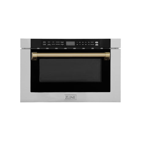 ZLINE Autograph Edition 24 in. 1.2 cu. ft. Built-in Microwave Drawer with a Traditional Handle in Stainless Steel and Champagne Bronze Accents (MWDZ-1-H-CB)
