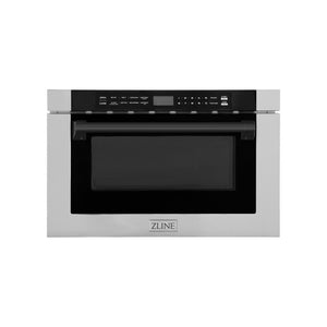 ZLINE Autograph Edition 24 in. 1.2 cu. ft. Built-in Microwave Drawer with a Traditional Handle in Stainless Steel and Matte Black Accents (MWDZ-1-H-MB)