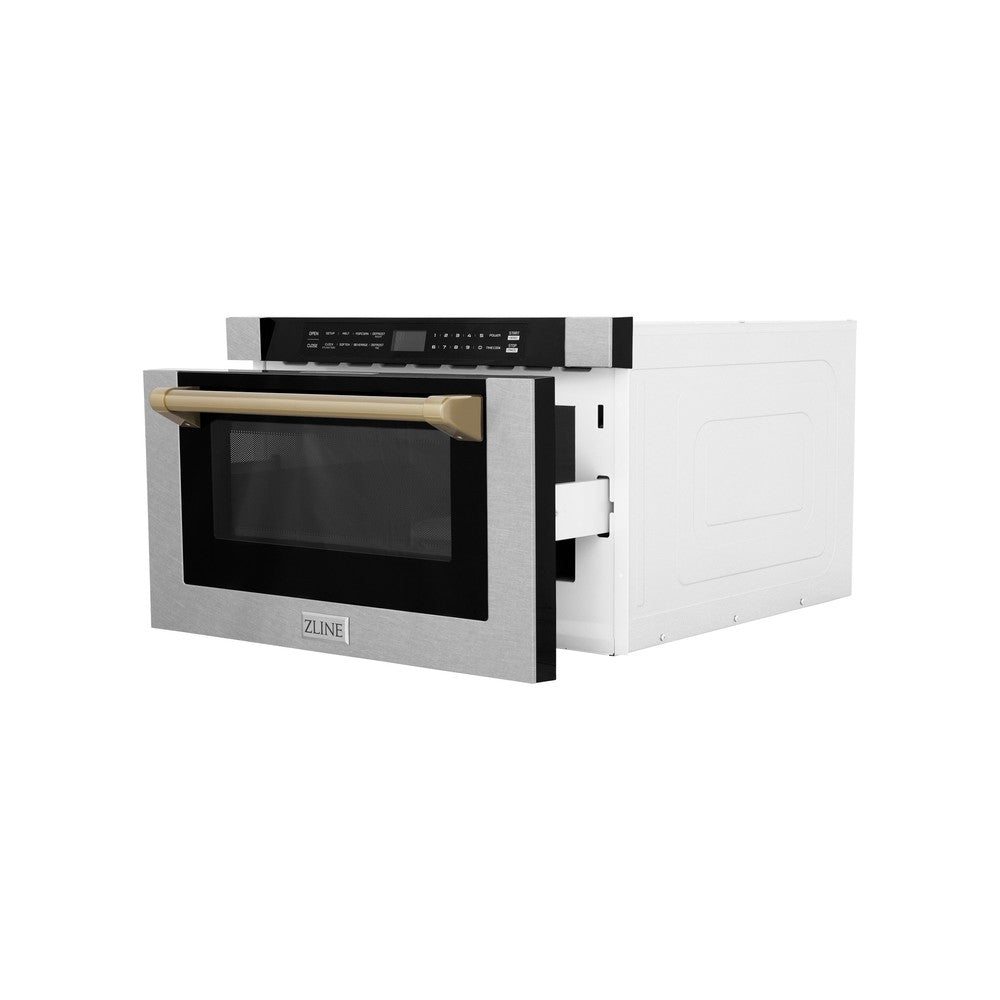 ZLINE Autograph Edition 24 in. Microwave in Fingerprint Resistant Stainless Steel with Traditional Handles and Champagne Bronze Accents (MWDZ-1-SS-H-CB)
