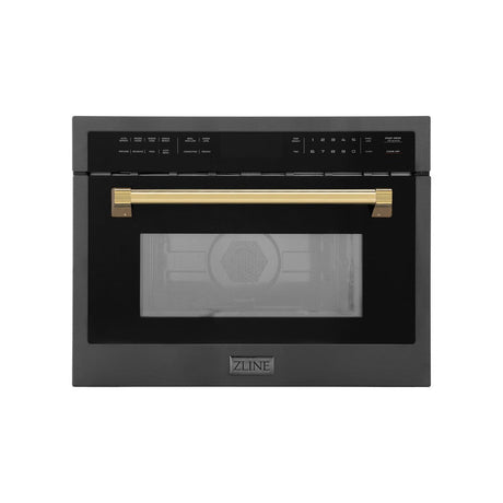 ZLINE Autograph Edition 24 in. 1.6 cu ft. Built-in Convection Microwave Oven in Black Stainless Steel with Polished Gold Accents (MWOZ-24-BS-G)-Microwaves-MWOZ-24-BS-G ZLINE Kitchen and Bath