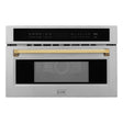 ZLINE Autograph Edition 30 in. 1.6 cu ft. Built-in Convection Microwave Oven in Stainless Steel with Gold Accents (MWOZ-30-G) Front View Door Closed
